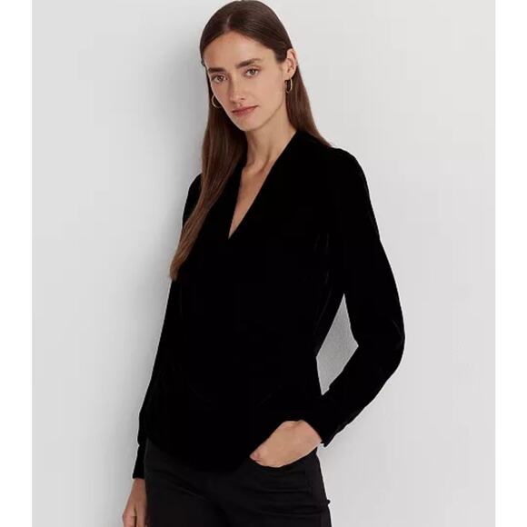 Lauren Ralph Lauren Tops - Ralph Lauren Velvet Surplice Blouse Top size 4, Black | NEW $165